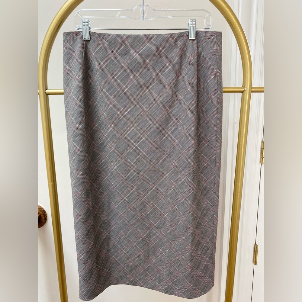 Lafayette 148 New York Gray and Pink Plaid Pencil Skirt